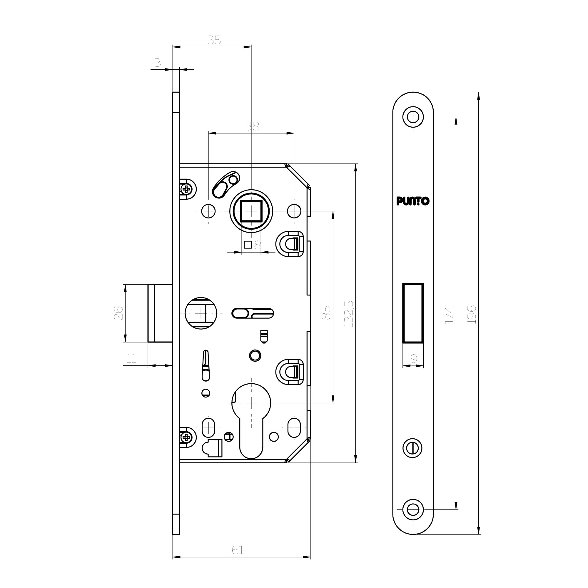 Корпус замка ML85-35/IND AL (алюминий)