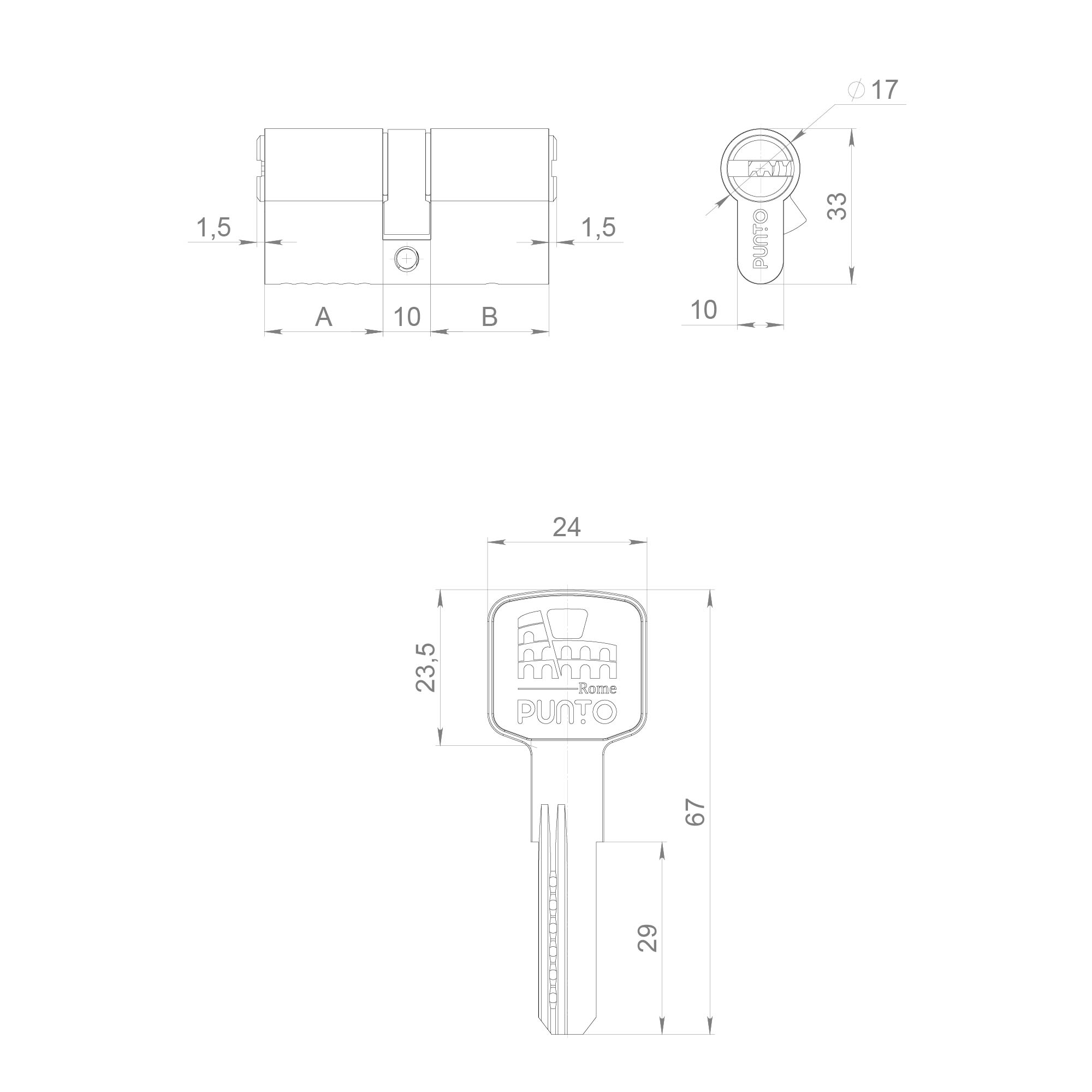 Цилиндровый механизм Z3000Key90(35+10+45) BL черный